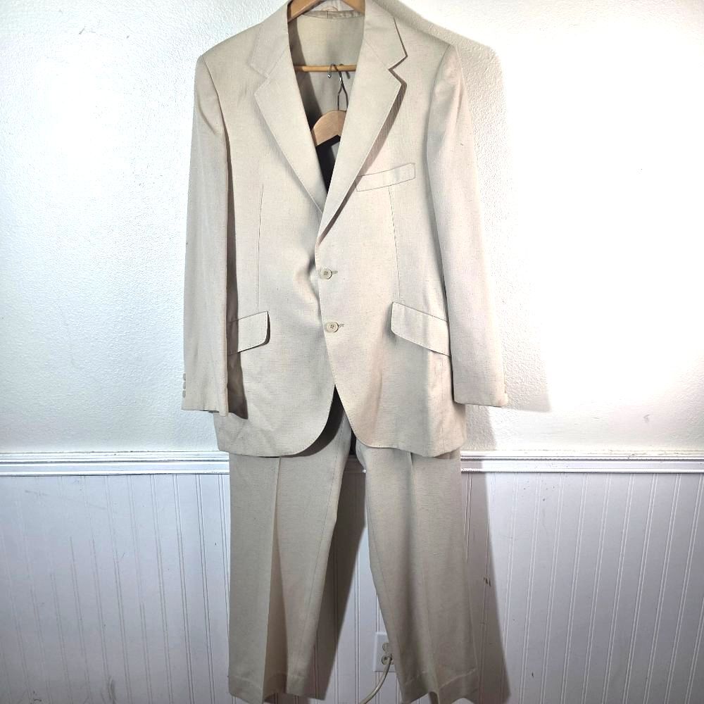 Vintage 1960s Union Made 3 Piece Suit Men’s 42L Beige USA Amalgamated ACWA